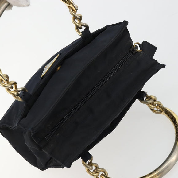 PRADA Chain Hand Bag Nylon Navy Gold Auth bs34692