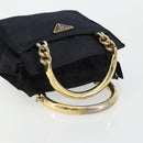 PRADA Chain Hand Bag Nylon Navy Gold Auth bs34692-7