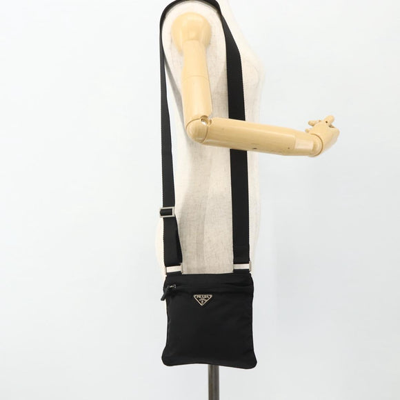 PRADA Shoulder Bag Nylon Black Silver Auth bs34694