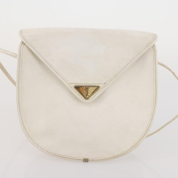 SAINT LAURENT Shoulder Bag Leather 2 Set Beige White Auth bs34695