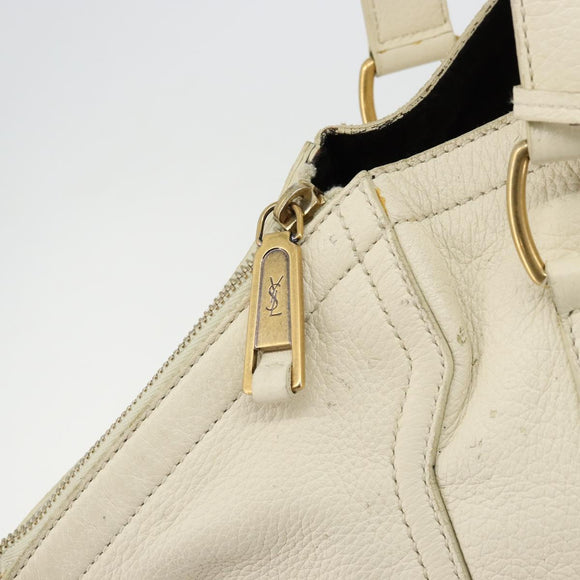 SAINT LAURENT Hand Bag Leather White Gold 172460 Auth bs34696