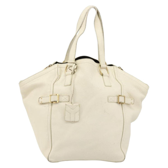SAINT LAURENT Hand Bag Leather White Gold 172460 Auth bs34696