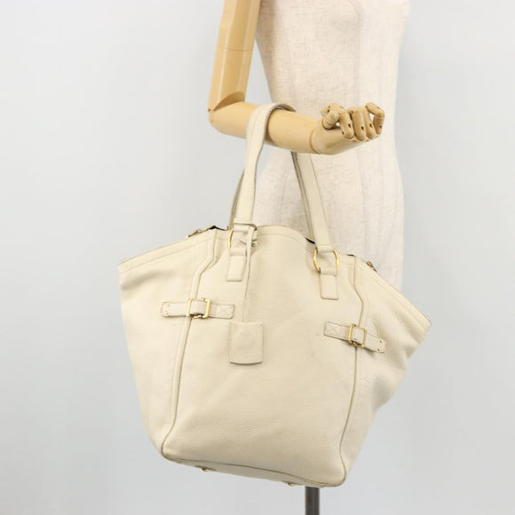 SAINT LAURENT Hand Bag Leather White Gold 172460 Auth bs34696