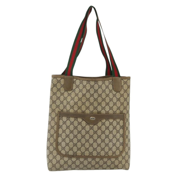 GUCCI GG Supreme Web Sherry Line Tote Bag PVC Beige 39 02 003 Auth bs34705