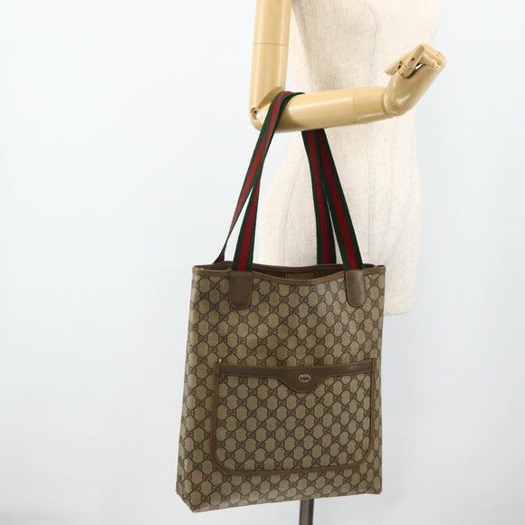 GUCCI GG Supreme Web Sherry Line Tote Bag PVC Beige 39 02 003 Auth bs34705