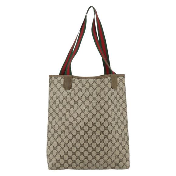 GUCCI GG Supreme Web Sherry Line Tote Bag PVC Beige 39 02 003 Auth bs34705