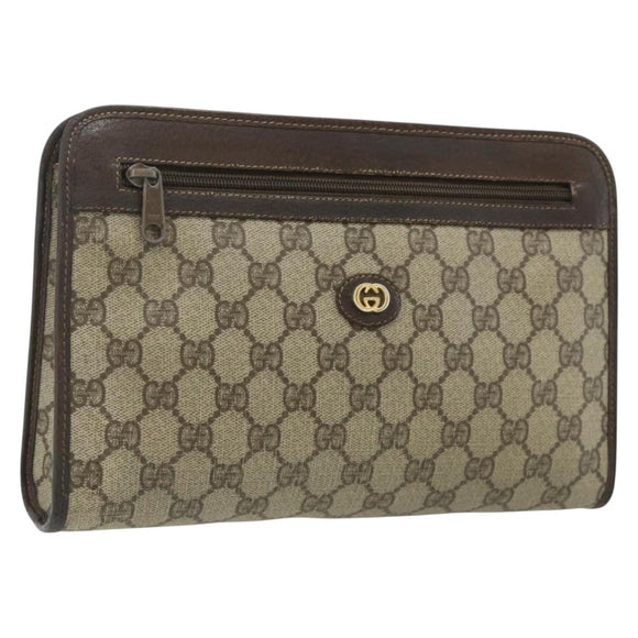 GUCCI GG Supreme Clutch Bag PVC Beige Gold 97 01 037 Auth bs34706