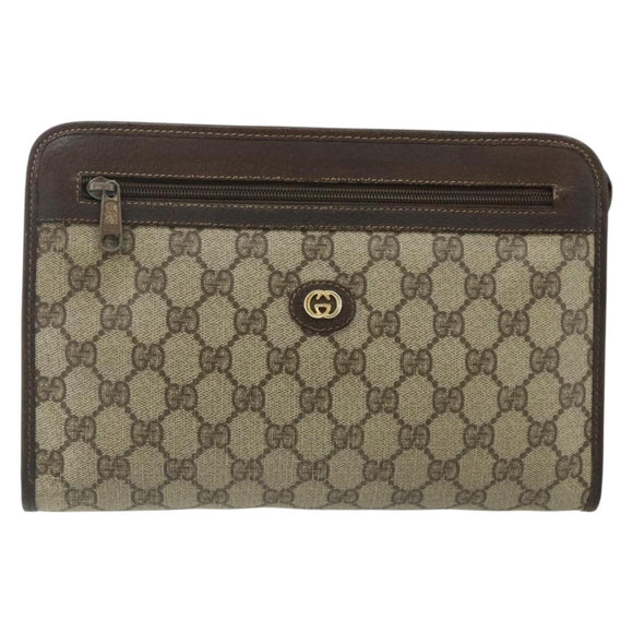 GUCCI GG Supreme Clutch Bag PVC Beige Gold 97 01 037 Auth bs34706