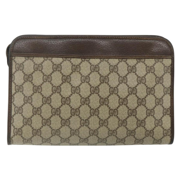 GUCCI GG Supreme Clutch Bag PVC Beige Gold 97 01 037 Auth bs34706