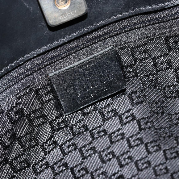 GUCCI Hand Bag Leather Black Gold Auth bs34709