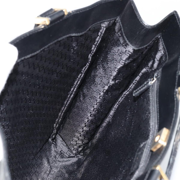 GUCCI Hand Bag Leather Black Gold Auth bs34709