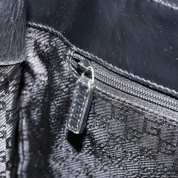 GUCCI Hand Bag Leather Black Gold Auth bs34709