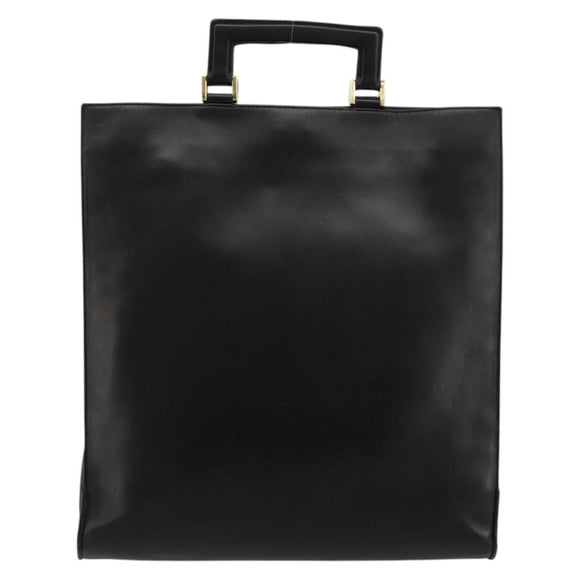GUCCI Hand Bag Leather Black Gold Auth bs34709