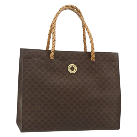 CELINE Macadam Canvas Tote Bag PVC Leather Brown Gold Auth bs34711