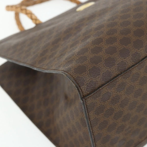 CELINE Macadam Canvas Tote Bag PVC Leather Brown Gold Auth bs34711