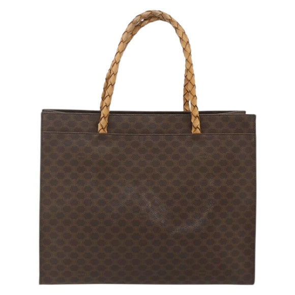 CELINE Macadam Canvas Tote Bag PVC Leather Brown Gold Auth bs34711