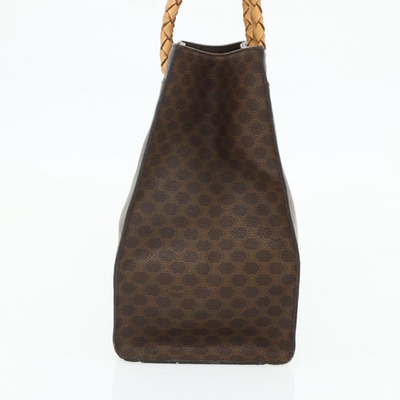 CELINE Macadam Canvas Tote Bag PVC Leather Brown Gold Auth bs34711