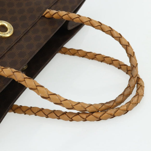 CELINE Macadam Canvas Tote Bag PVC Leather Brown Gold Auth bs34711