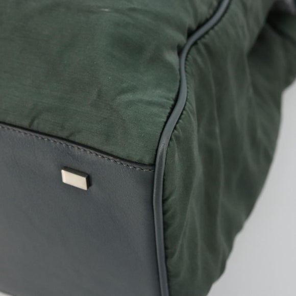 CELINE Tote Bag Nylon Green Silver Auth bs34712