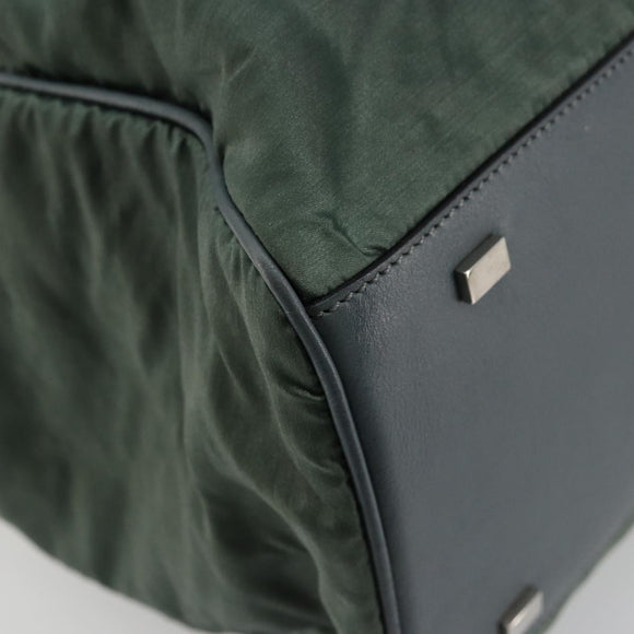 CELINE Tote Bag Nylon Green Silver Auth bs34712