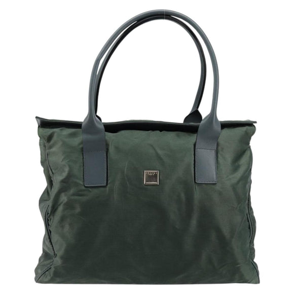CELINE Tote Bag Nylon Green Silver Auth bs34712