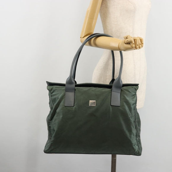CELINE Tote Bag Nylon Green Silver Auth bs34712