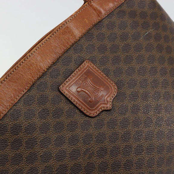 CELINE Macadam Canvas Tote Bag PVC Leather Brown Gold Auth bs34713