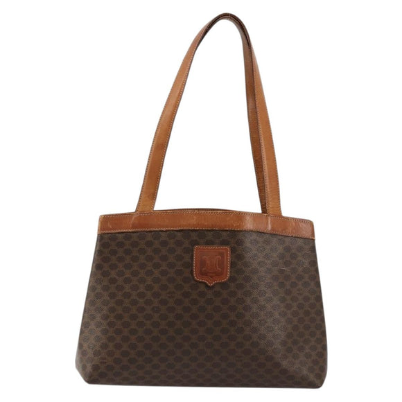 CELINE Macadam Canvas Tote Bag PVC Leather Brown Gold Auth bs34713