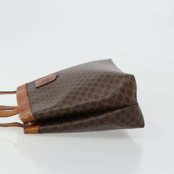 CELINE Macadam Canvas Tote Bag PVC Leather Brown Gold Auth bs34713