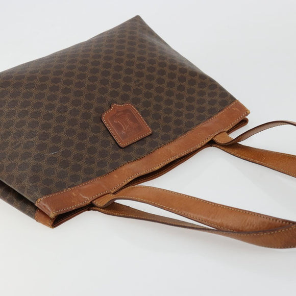 CELINE Macadam Canvas Tote Bag PVC Leather Brown Gold Auth bs34713