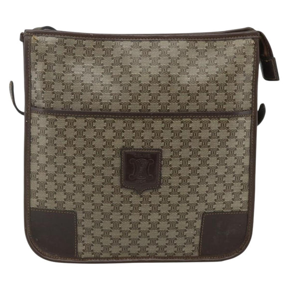 CELINE Macadam Canvas Shoulder Bag PVC Beige Gold Auth bs34714