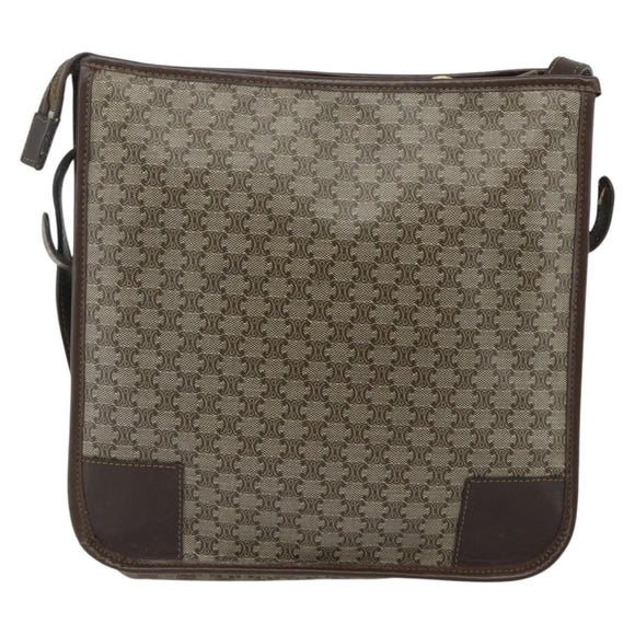 CELINE Macadam Canvas Shoulder Bag PVC Beige Gold Auth bs34714