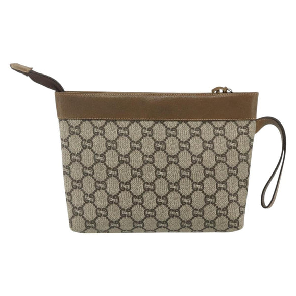 GUCCI GG Plus Supreme Clutch Bag PVC Gold Beige Auth bs34715