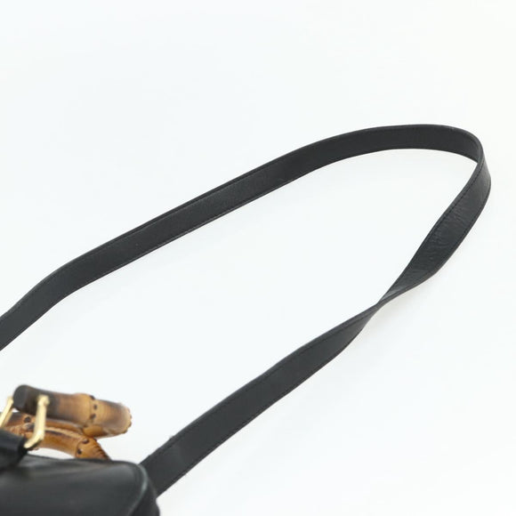 GUCCI Bamboo Hand Bag Leather 2 Set Black Gold 000 1448 0289 Auth bs34727