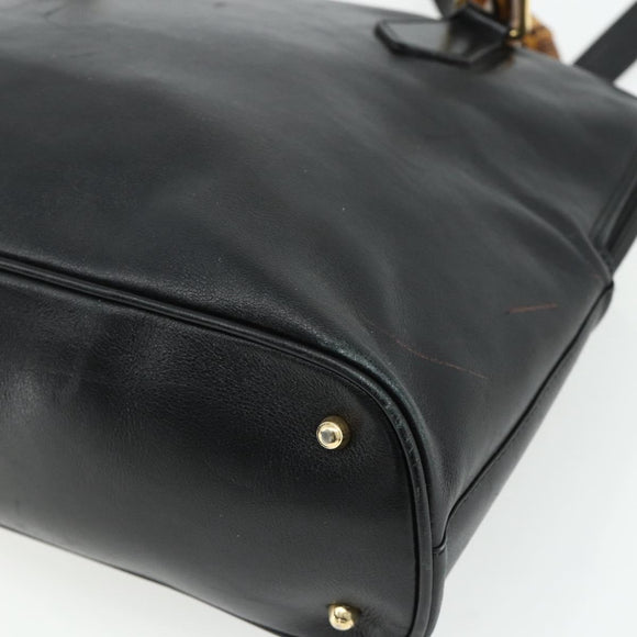 GUCCI Bamboo Hand Bag Leather 2 Set Black Gold 000 1448 0289 Auth bs34727
