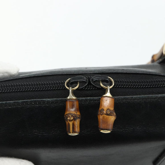 GUCCI Bamboo Hand Bag Leather 2 Set Black Gold 000 1448 0289 Auth bs34727