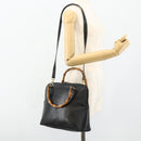 GUCCI Bamboo Hand Bag Leather 2 Set Black Gold 000 1448 0289 Auth bs34727-24
