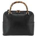 GUCCI Bamboo Hand Bag Leather 2 Set Black Gold 000 1448 0289 Auth bs34727-13