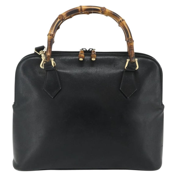 GUCCI Bamboo Hand Bag Leather 2 Set Black Gold 000 1448 0289 Auth bs34727