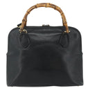GUCCI Bamboo Hand Bag Leather 2 Set Black Gold 000 1448 0289 Auth bs34727-2