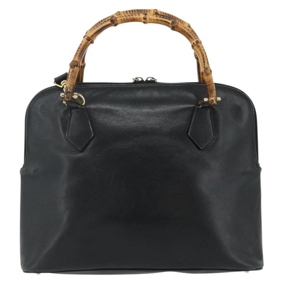 GUCCI Bamboo Hand Bag Leather 2 Set Black Gold 000 1448 0289 Auth bs34727