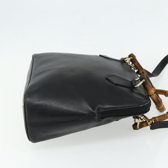 GUCCI Bamboo Hand Bag Leather 2 Set Black Gold 000 1448 0289 Auth bs34727