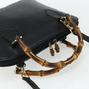 GUCCI Bamboo Hand Bag Leather 2 Set Black Gold 000 1448 0289 Auth bs34727-7