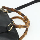 GUCCI Bamboo Hand Bag Leather 2 Set Black Gold 000 1448 0289 Auth bs34727-14