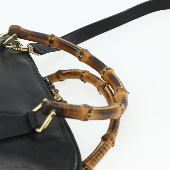 GUCCI Bamboo Hand Bag Leather 2 Set Black Gold 000 1448 0289 Auth bs34727