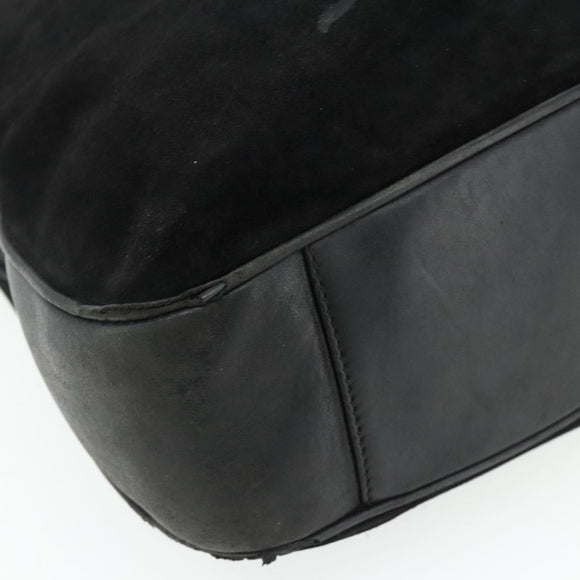 GUCCI Bamboo Hand Bag Suede 2way Black Gold 001 1014 1577 Auth bs34728
