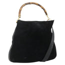 GUCCI Bamboo Hand Bag Suede 2way Black Gold 001 1014 1577 Auth bs34728-1