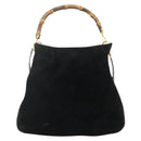 GUCCI Bamboo Hand Bag Suede 2way Black Gold 001 1014 1577 Auth bs34728-13