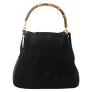 GUCCI Bamboo Hand Bag Suede 2way Black Gold 001 1014 1577 Auth bs34728-2