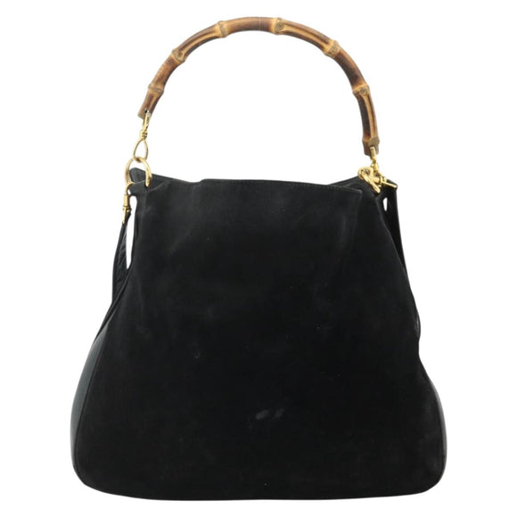 GUCCI Bamboo Hand Bag Suede 2way Black Gold 001 1014 1577 Auth bs34728